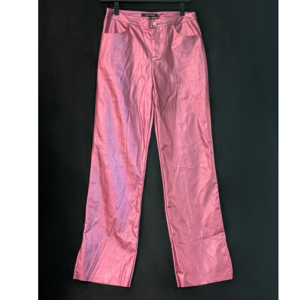 Strut & Bolt Pink Metallic Faux Leather Straight Leg Pants Barbiecore Medium